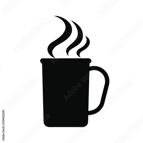 Silhouette of tall coffee mug with steam on white background fresh brewed coffee