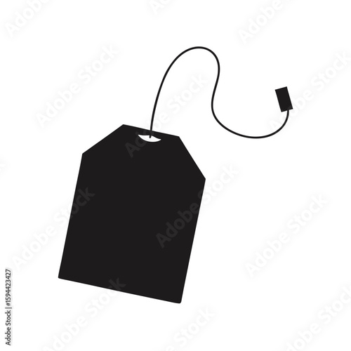 Silhouette of tea bag with string on white background relaxing tea time design