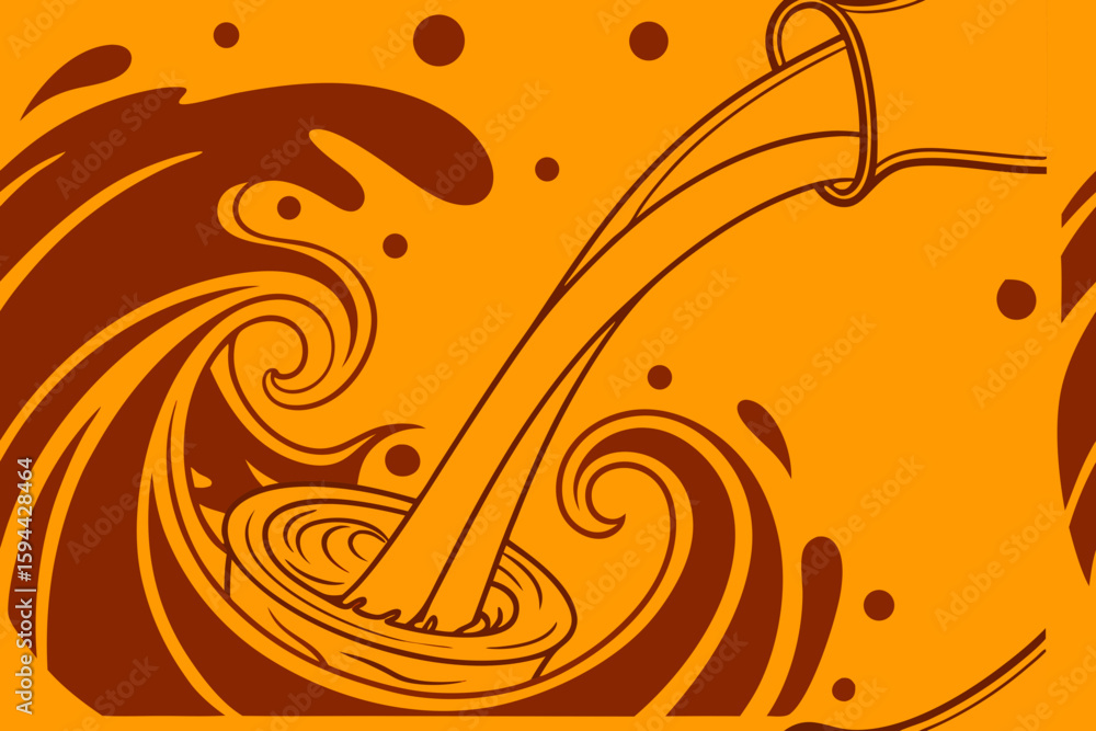 Fototapeta premium Abstract orange vector background illustration with a floral swirl pattern of leaves and a touch of gold