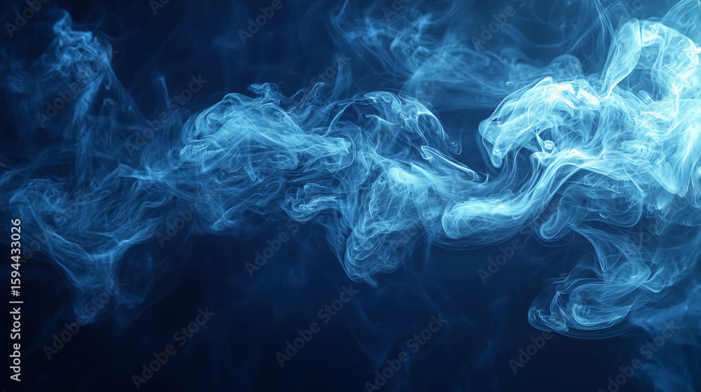 Obraz premium Blue smoke swirls and curls gracefully against a dark background, creating an ethereal, abstract pattern.
