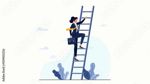 Businesswoman Climbing Ladder Animation – Career Growth Concept