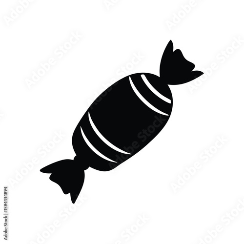 Silhouette of wrapped candy with twist ends on white background sweet confectionery icon