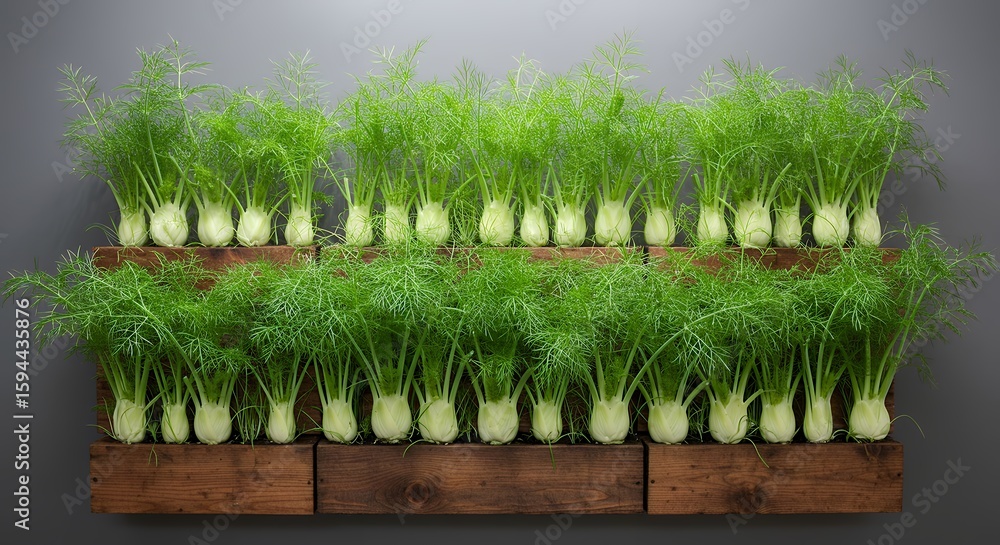 Obraz premium Fennel Plants in Wooden Planter