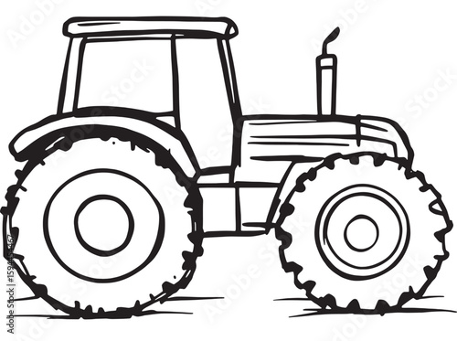 Hand-drawn sketch of tractor line art invited vintage style rural calm