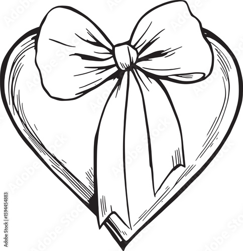 heart-shaped gift box with a silky pink ribbon line art simple beauty sweet gesture