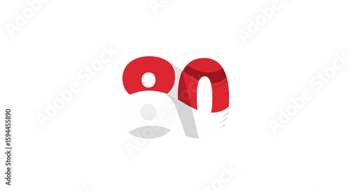 Vector Illustration of Number 20 with Bold Red and White Colors in Modern Minimalist Style
