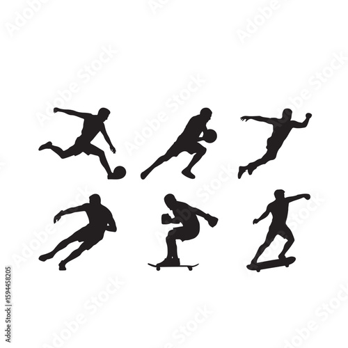 Wallpaper Mural Silhouette illustration of people playing soccer basketball and skateboarding on a white background Torontodigital.ca