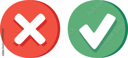 Green checkmark and red cross icons representing yes, no, right, and wrong vector web symbols