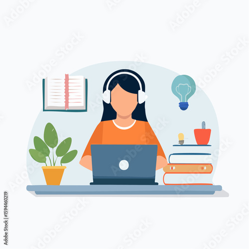 Woman Working from Home: A woman engrossed in her work, typing diligently on her laptop while comfortably situated at her desk, in a bright and cheerful home office setting.