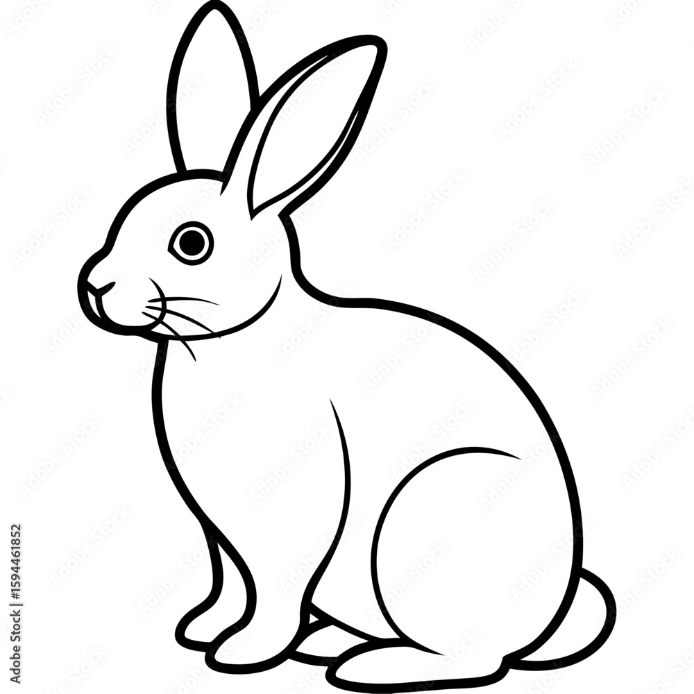 Fototapeta premium Simple line art of a sitting rabbit with prominent whiskers
