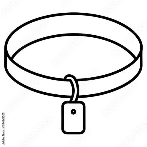 Simple line art of a pet collar with buckle and tag