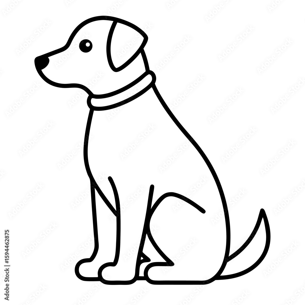 Fototapeta premium Simple line art of a dog sitting obediently with a collar