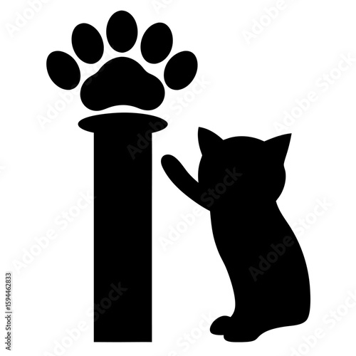 Silhouette of a cat paw scratching a post