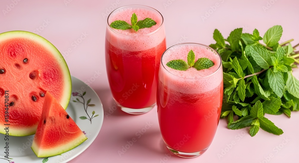custom made wallpaper toronto digital Refreshing Watermelon Juice with Fresh Mint Garnish - Healthy Summer Drink