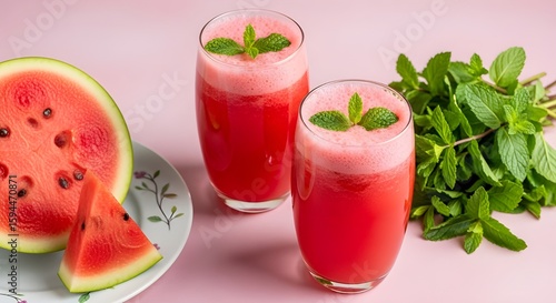 Wallpaper Mural  Refreshing Watermelon Juice with Fresh Mint Garnish - Healthy Summer Drink Torontodigital.ca