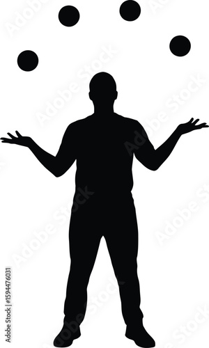Silhouette of a Person Juggling Four Black Balls vector