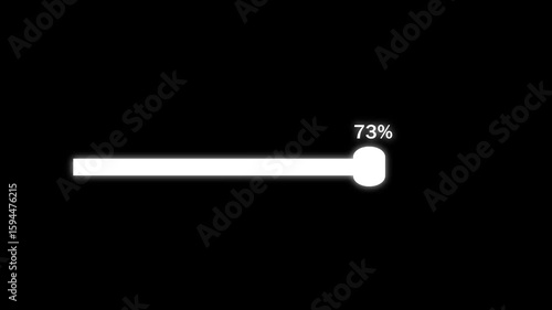 Seamless loop of white loading bar increasing percentage on dark background for app interfaces. Animated white loading bar with rising percentage on black background for clean ui ux designs.