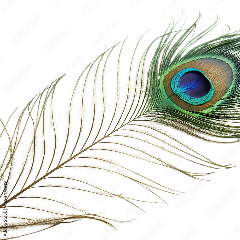 Obraz premium Vibrant Peacock Feather on transparent background