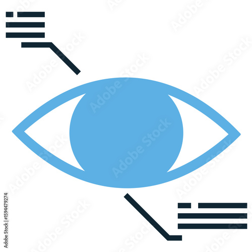 Eye augmentation icon vector, symbolizing enhanced vision and digital overlays. Ideal for augmented reality, futuristic optics, or cybernetic designs showcasing advanced visual technology.