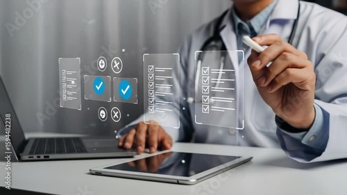 Doctor Interacting with Holographic Medical Data Interface on Digital Healthcare Platform