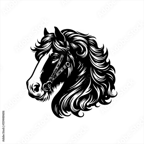 Majestic Black Horse Head with Flowing Mane.