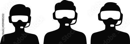 Silhouettes of Three People Wearing Dive Masks and Communication Headsets