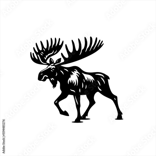 Majestic Moose Silhouette Walking with Antlers.