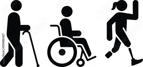 Black Silhouettes Depicting Mobility Aids and Physical Disabilities