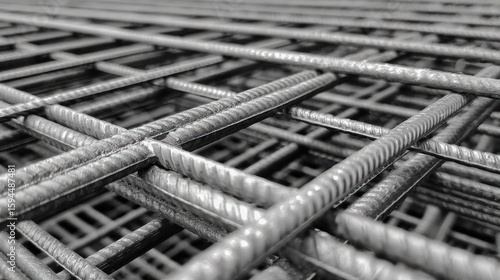 Close-up view of steel reinforcing mesh