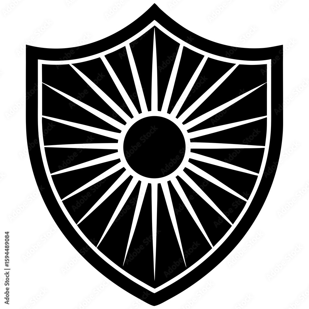 Obraz premium Sun Ray Shield Icon Vector – Generative AI & Linocut Silhouette Design