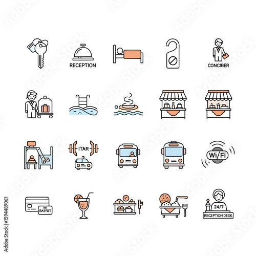 Hotel and Hospitality Service Icon Set