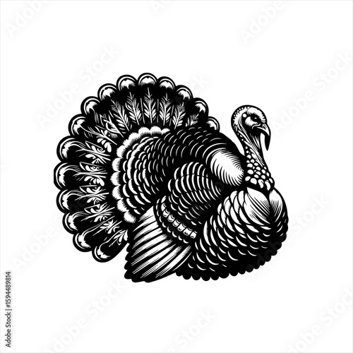 Stylized Black and White Turkey Illustration.