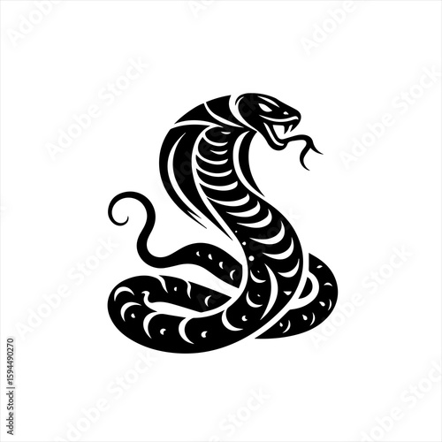 Stylized Black Cobra Snake Illustration.