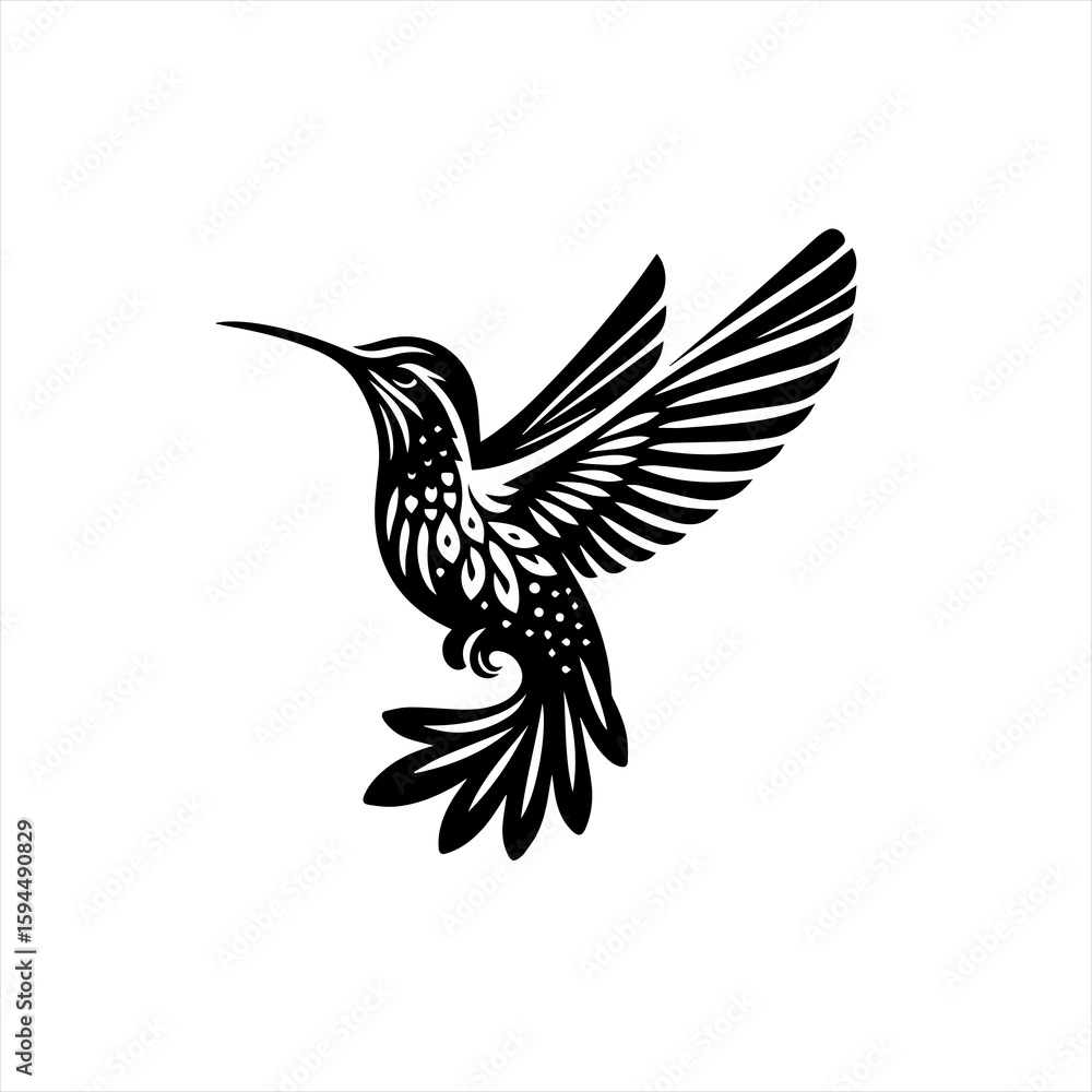 Obraz premium Stylized Black Hummingbird in Flight.