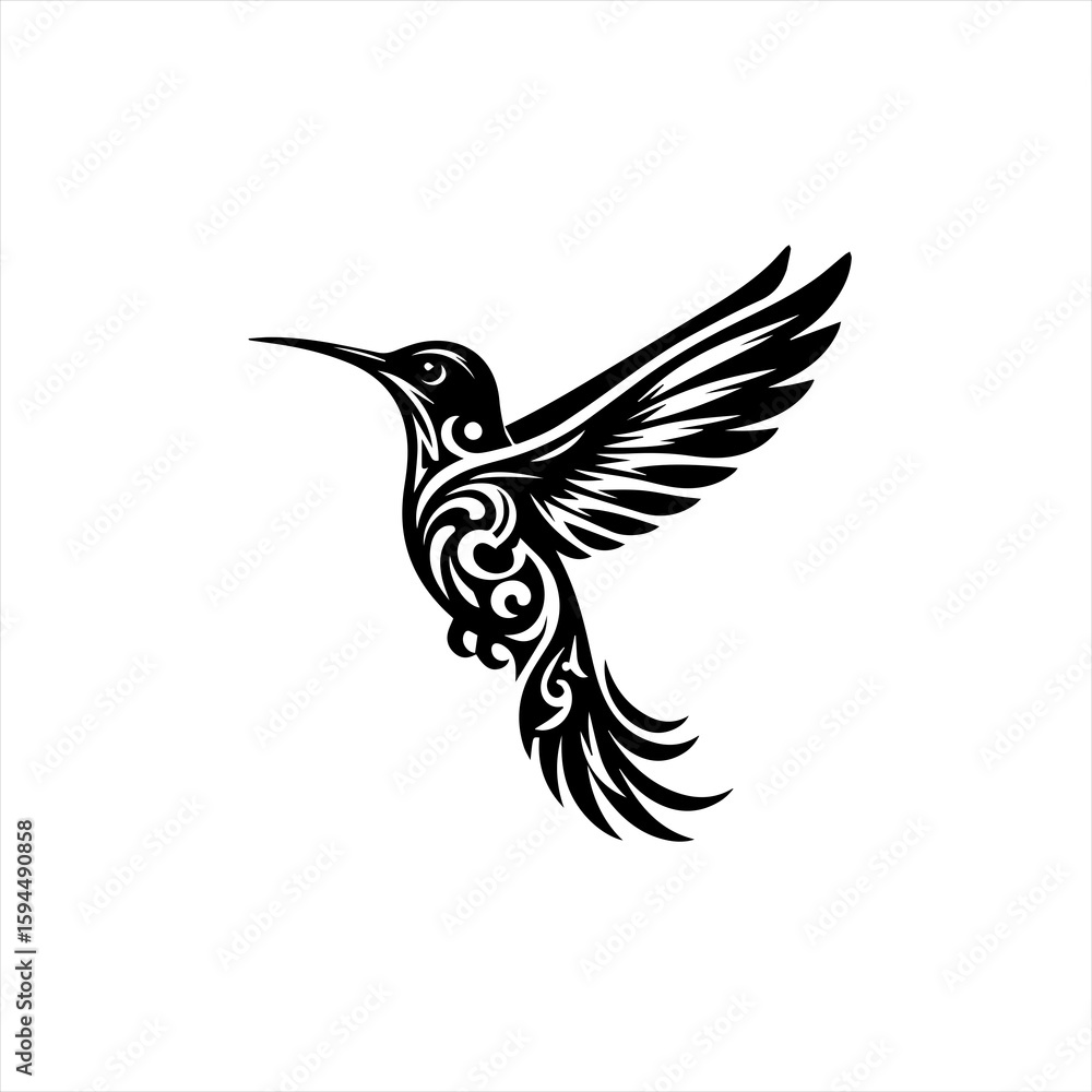 Obraz premium Stylized Black Hummingbird with Ornate Wings.