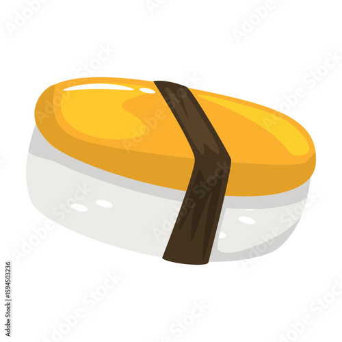 Tamago sushi vector illustration, egg sushi flat icon, tamago nigiri clip art