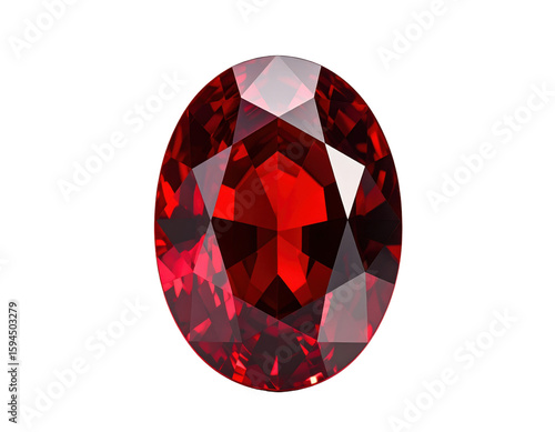 Brilliant red garnet gemstone with oval cut and faceted surface reflecting light