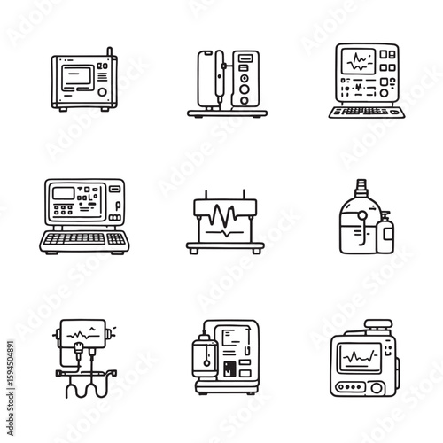 Blood gas analyzer line art medical device drawing in detail