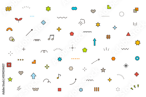 飾り　あしらい　装飾　シンプル　イラスト　ベクター　素材　セット 　矢印　ハート　線画　記号　アイコン