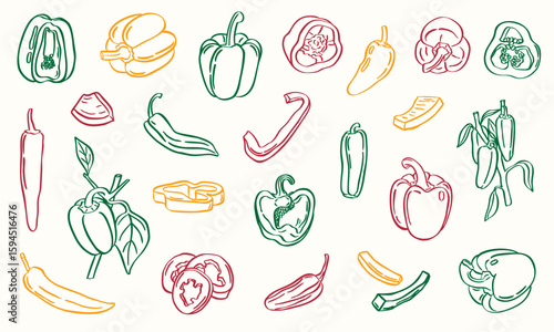 paprika sketch doodle hand drawn illustration - collection set
