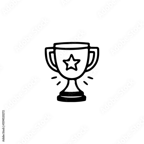 Vector doodle style illustration of a trophy cup with a star. Hand-drawn outline icon for awards, achievements, sports or success themes
