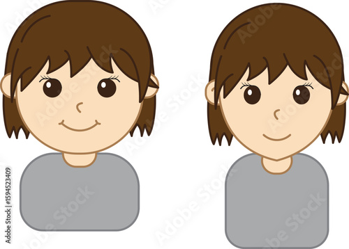 Vector illustration of two female heads with brown hair. One has a rounder, chubbier face, while the other has a slimmer, thinner face