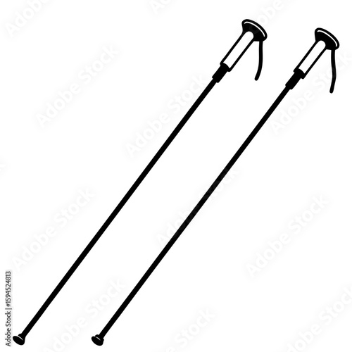 Simple line art illustration of trekking poles with grip and tip isolated on white background