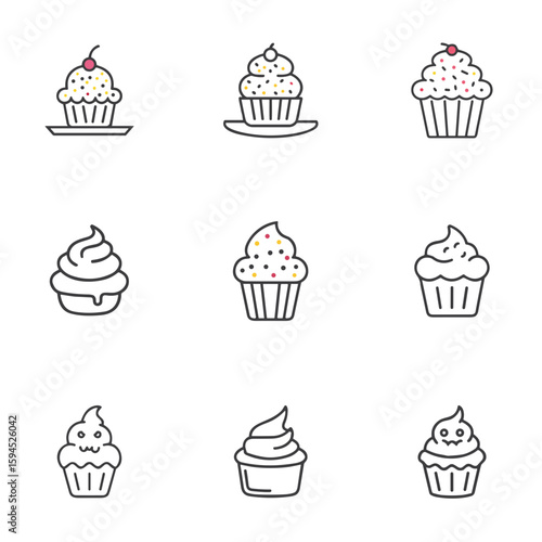 Cupcake icon set for blogs, websites, clipart, dessert, sweets, party, menu, educational and awareness materials, presentations