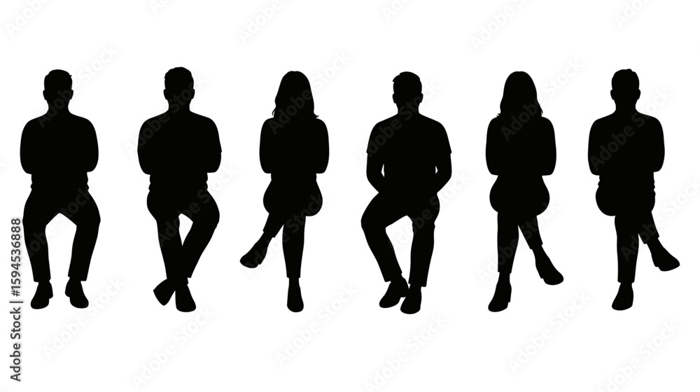 set of sitting people silhouette vector. set of sitting people silhouette vector.