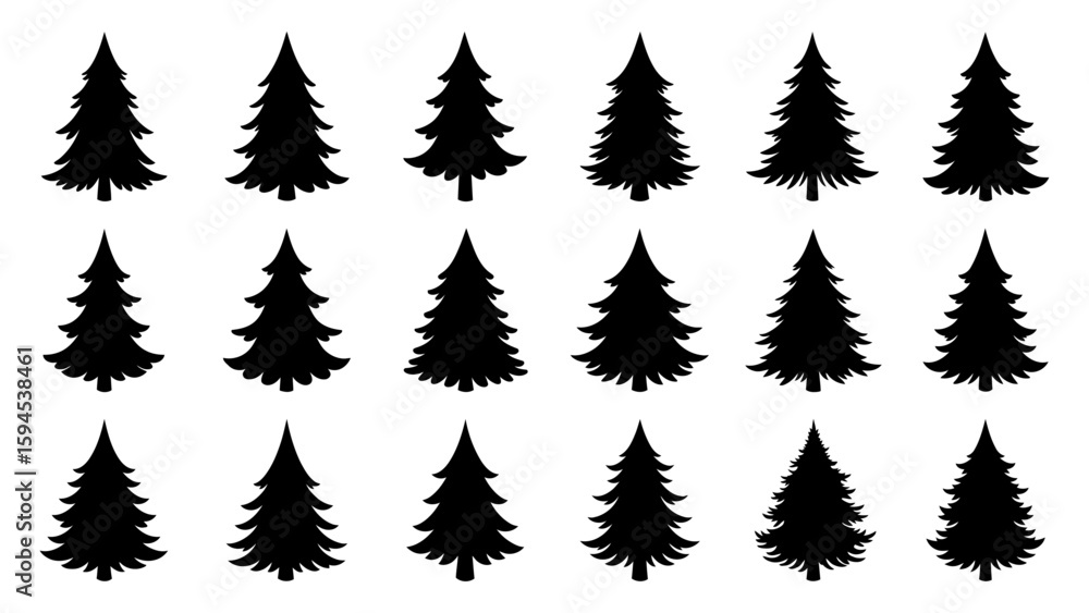 Obraz premium Set of black christmas tree silhouette vector design.
