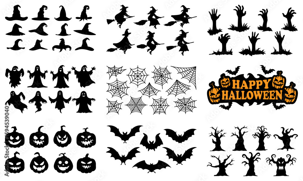 Naklejka premium Halloween Vector Elements of Silhouette Mega Set