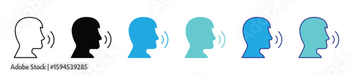 voice in motion icon set. contain language learning, speech practice, digital communication tools thin line and color style icon symbol sign for your app web. vector illustration