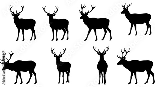 Set of deer silhouette illustration. Deer icon set vector design.