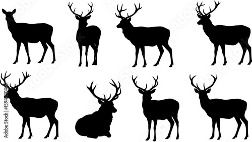 Set of deer silhouette illustration. Deer icon set vector design.